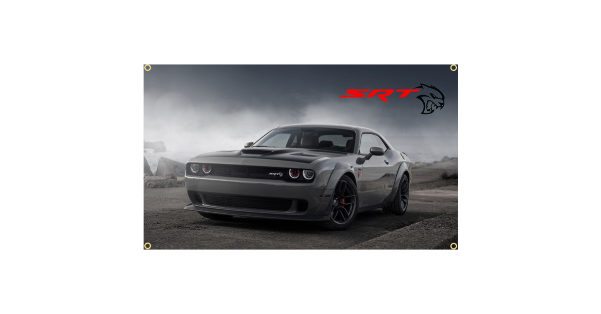 Bannière Tissu Dodge Challenger 90x150 Cm - Drapeau Déco Voiture Américaine
